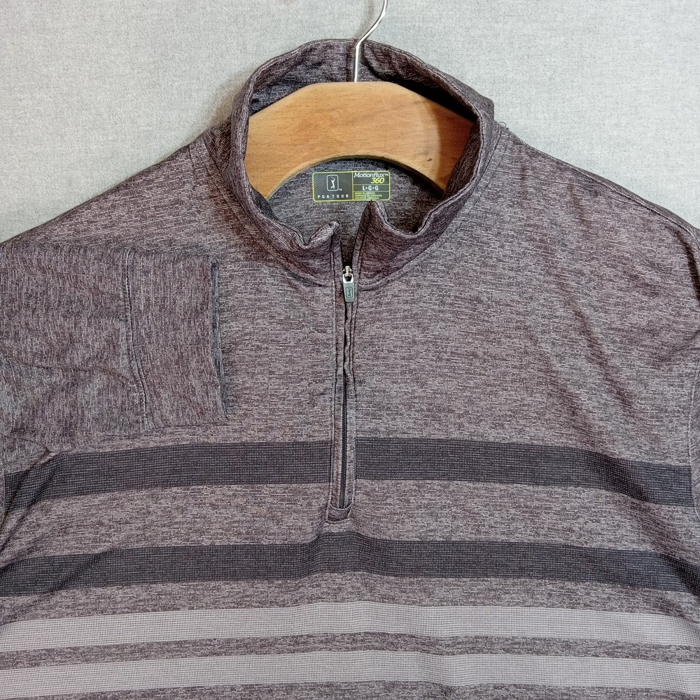PGA Tour Mens L Motionflux 360 1/4 Zip Pullover Gray Stripe Long Sleeve Golf